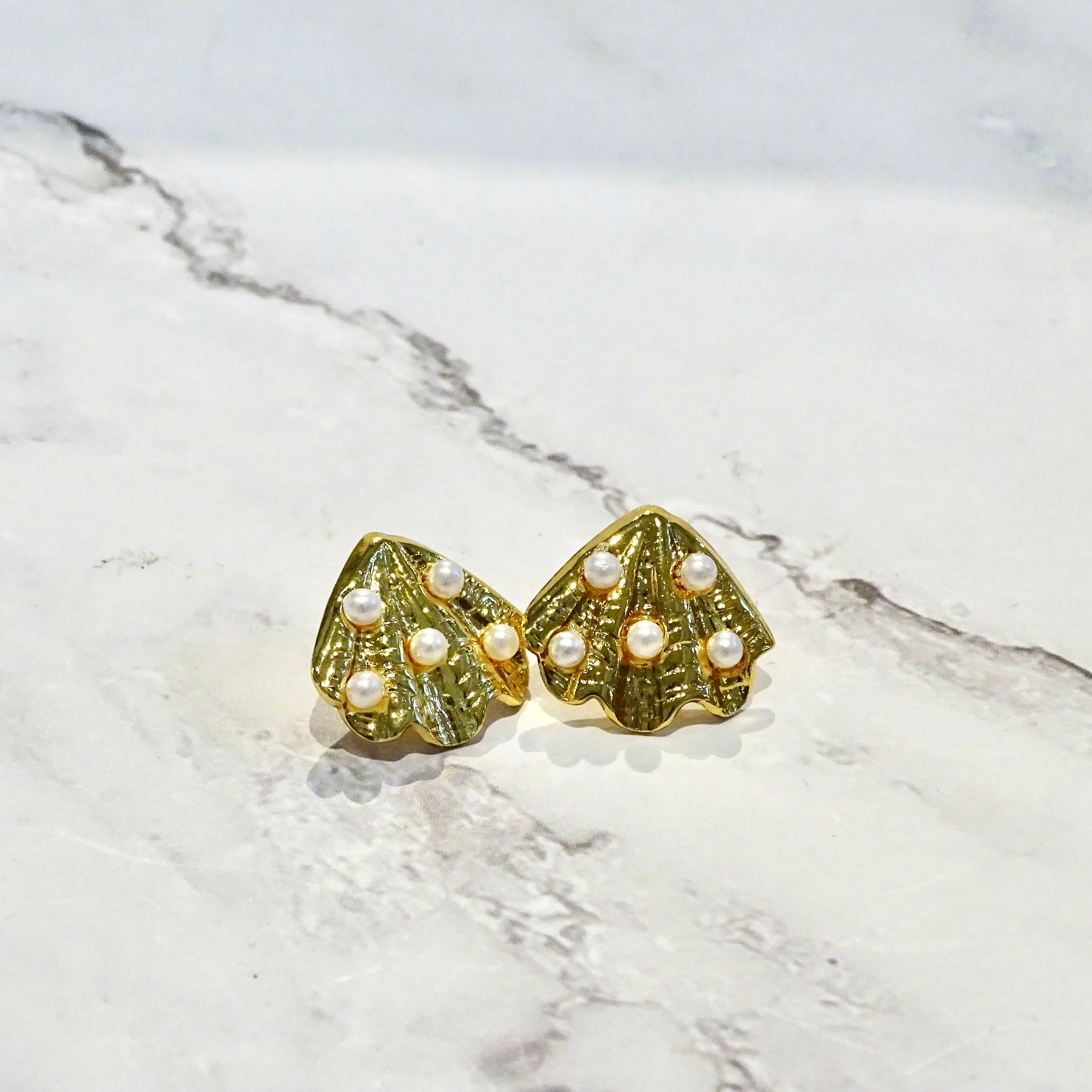 Aretes Acero Inoxidable Concha de Mar con Perlas