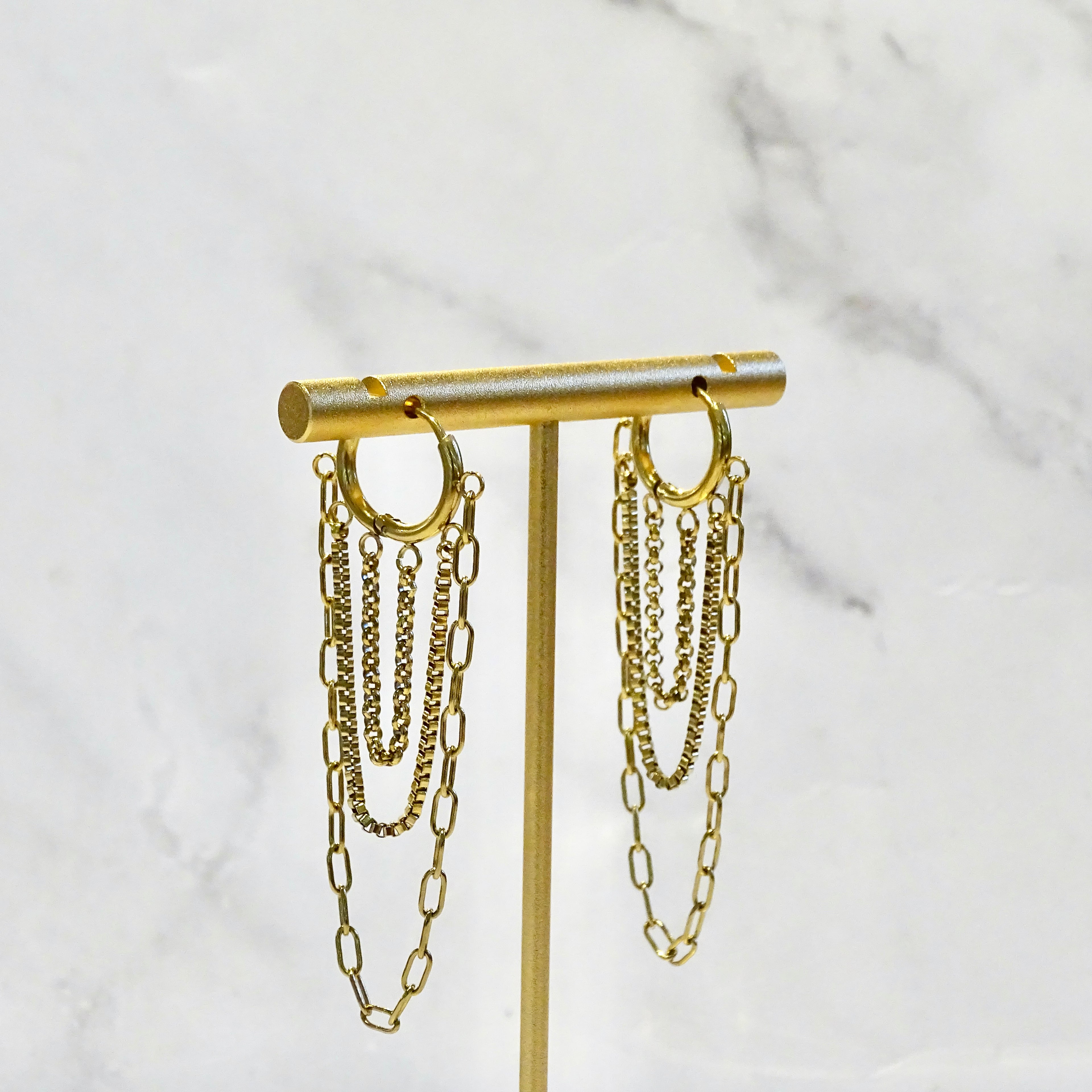 Arracadas Acero Inoxidable Triple Cadena