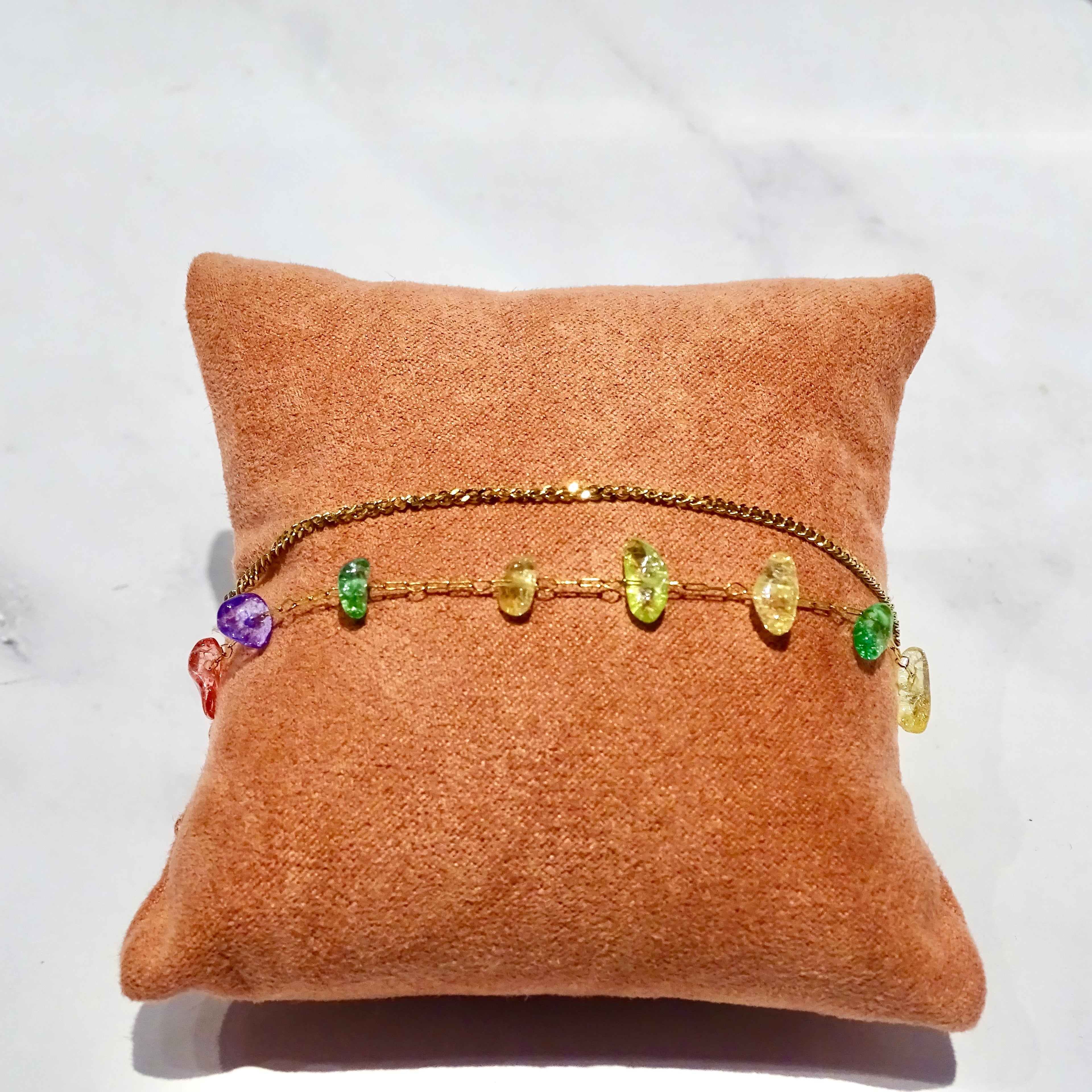 Pulsera Acero Inoxidable Doble con Piedras de Colores