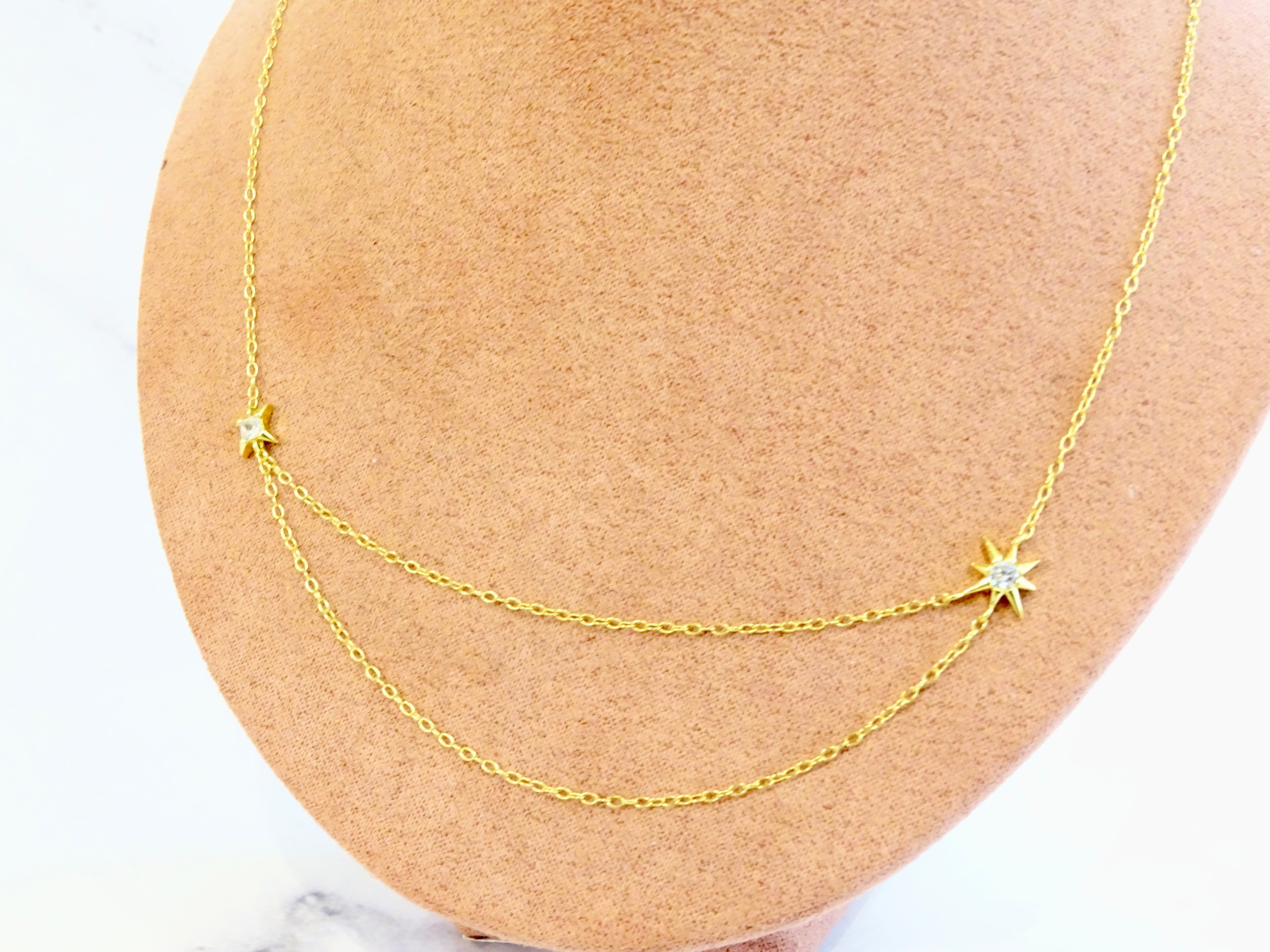 Collar Plata 925 con Chapa de Oro Estrellas con Doble Cadena