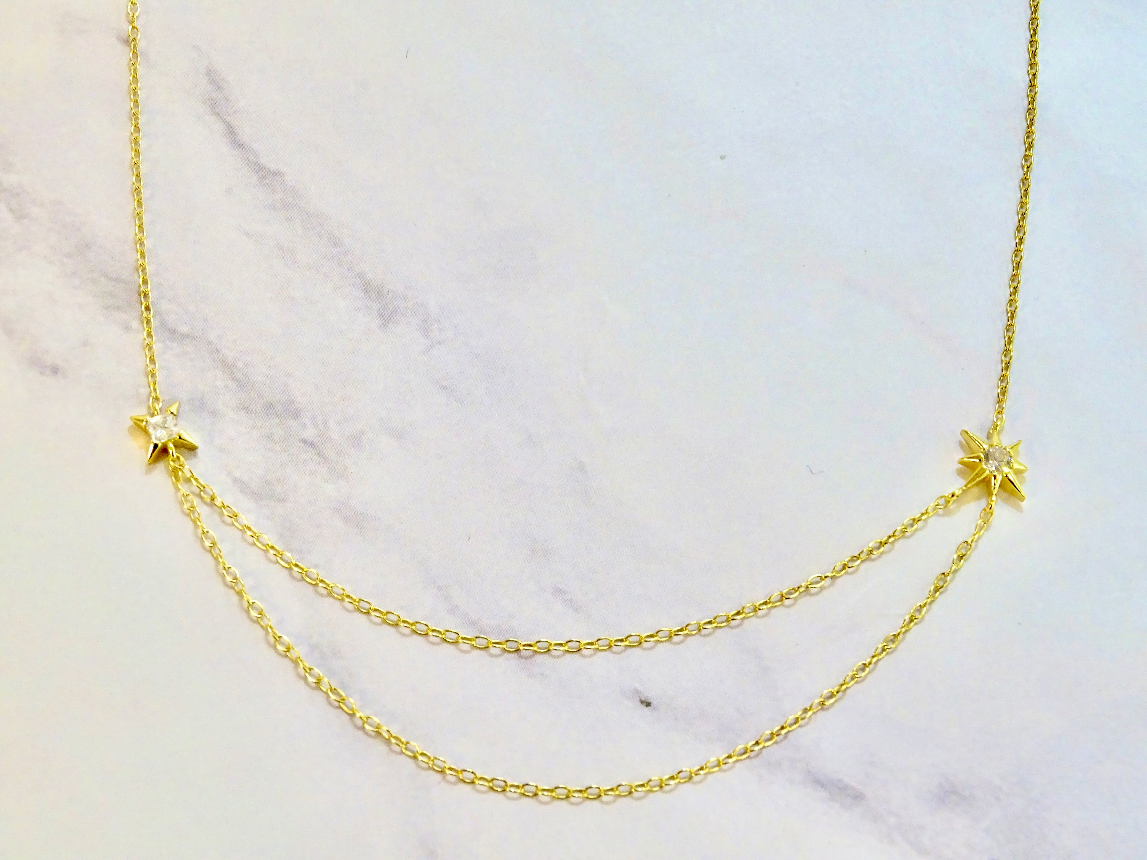 Collar Plata 925 con Chapa de Oro Estrellas con Doble Cadena