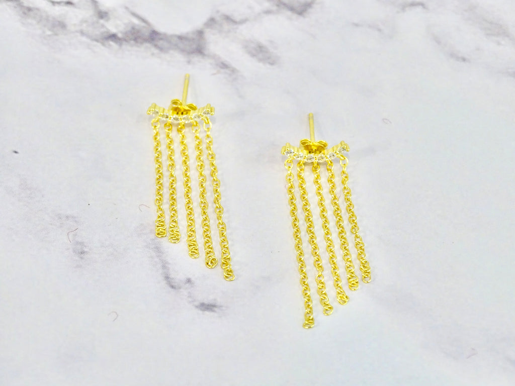 Aretes Plata 925 con Chapa de Oro Zirconias con Cadenas