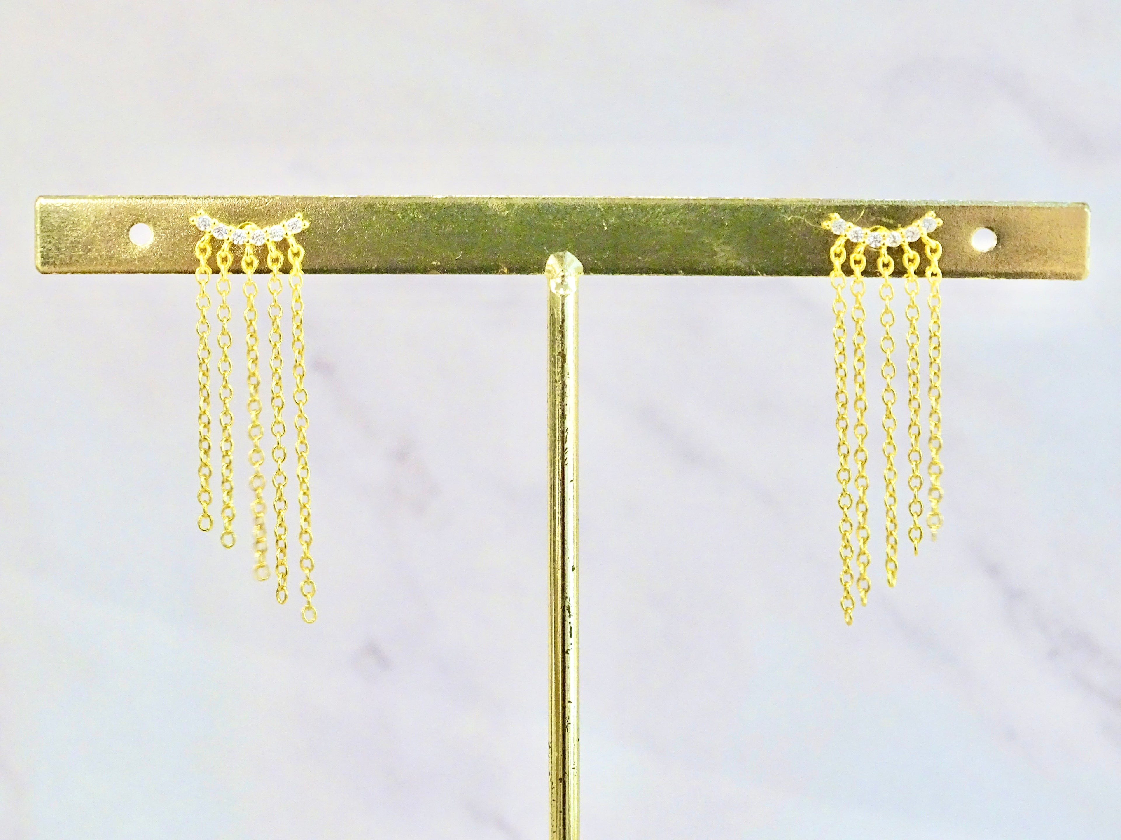 Aretes Plata 925 con Chapa de Oro Zirconias con Cadenas