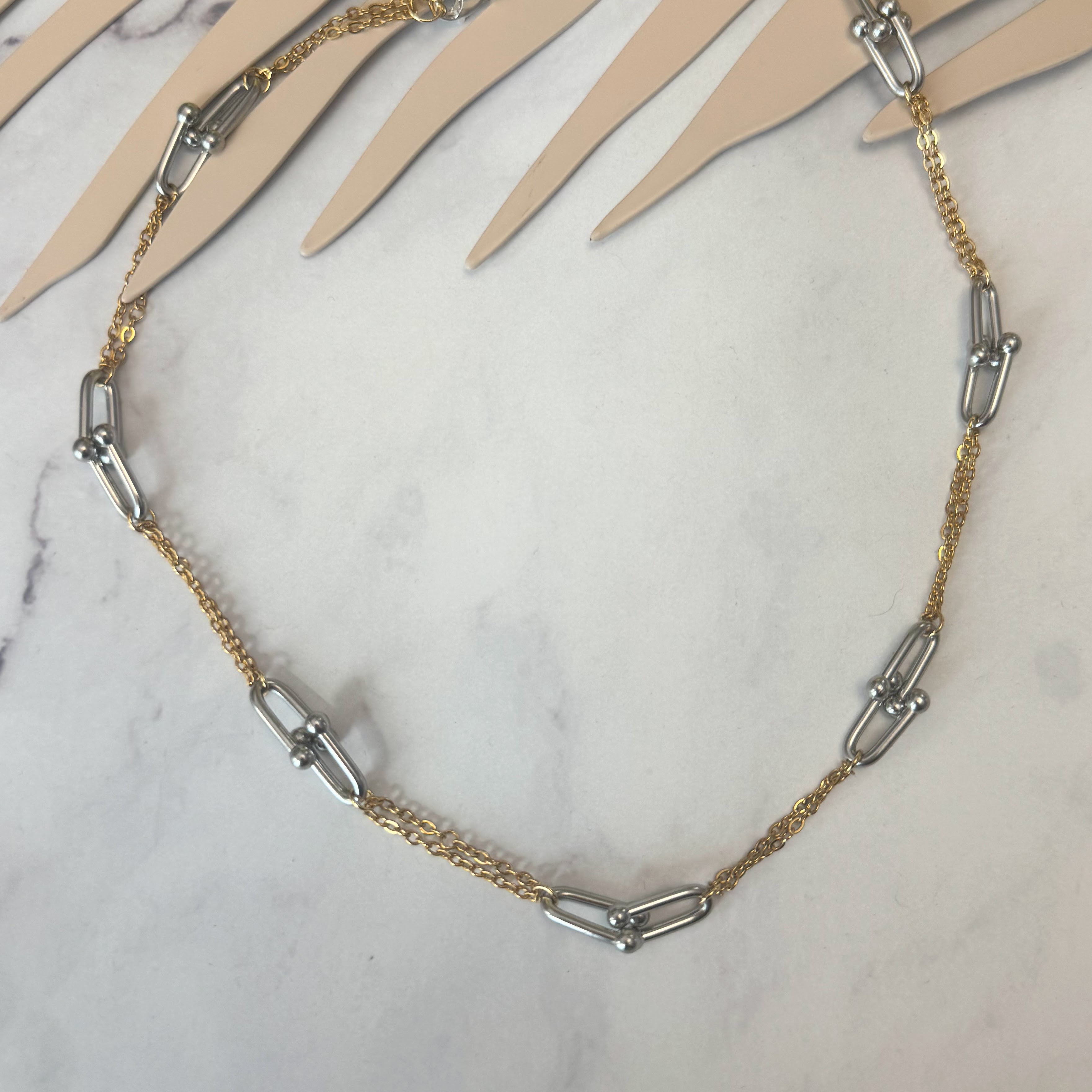 Collar Acero Inoxidable Bicolor con Cadena