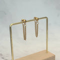 Aretes Dorados Acero Inoxidable Doble Cadena