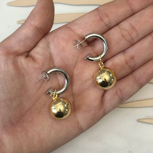 Aretes Oro Laminado Bicolor Bola