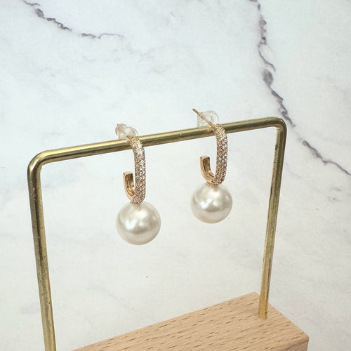 Aretes Oro Laminado Pave con Perla