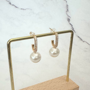 Aretes Oro Laminado Pave con Perla
