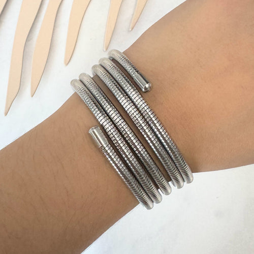 Pulsera Acero Inoxidable Plateada 5 Vueltas