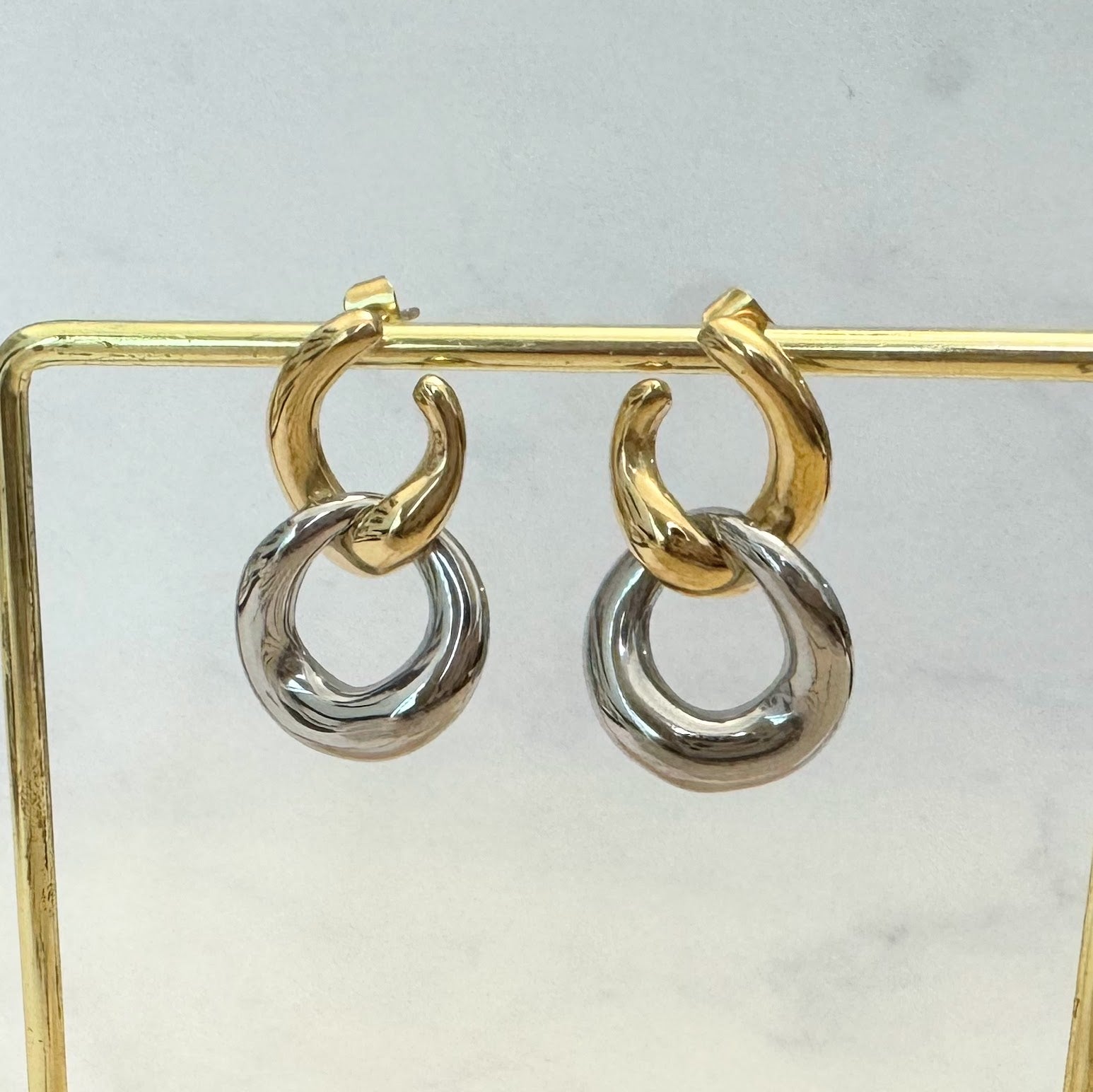 Aretes Acero Inoxidable Bicolor Semiabierta