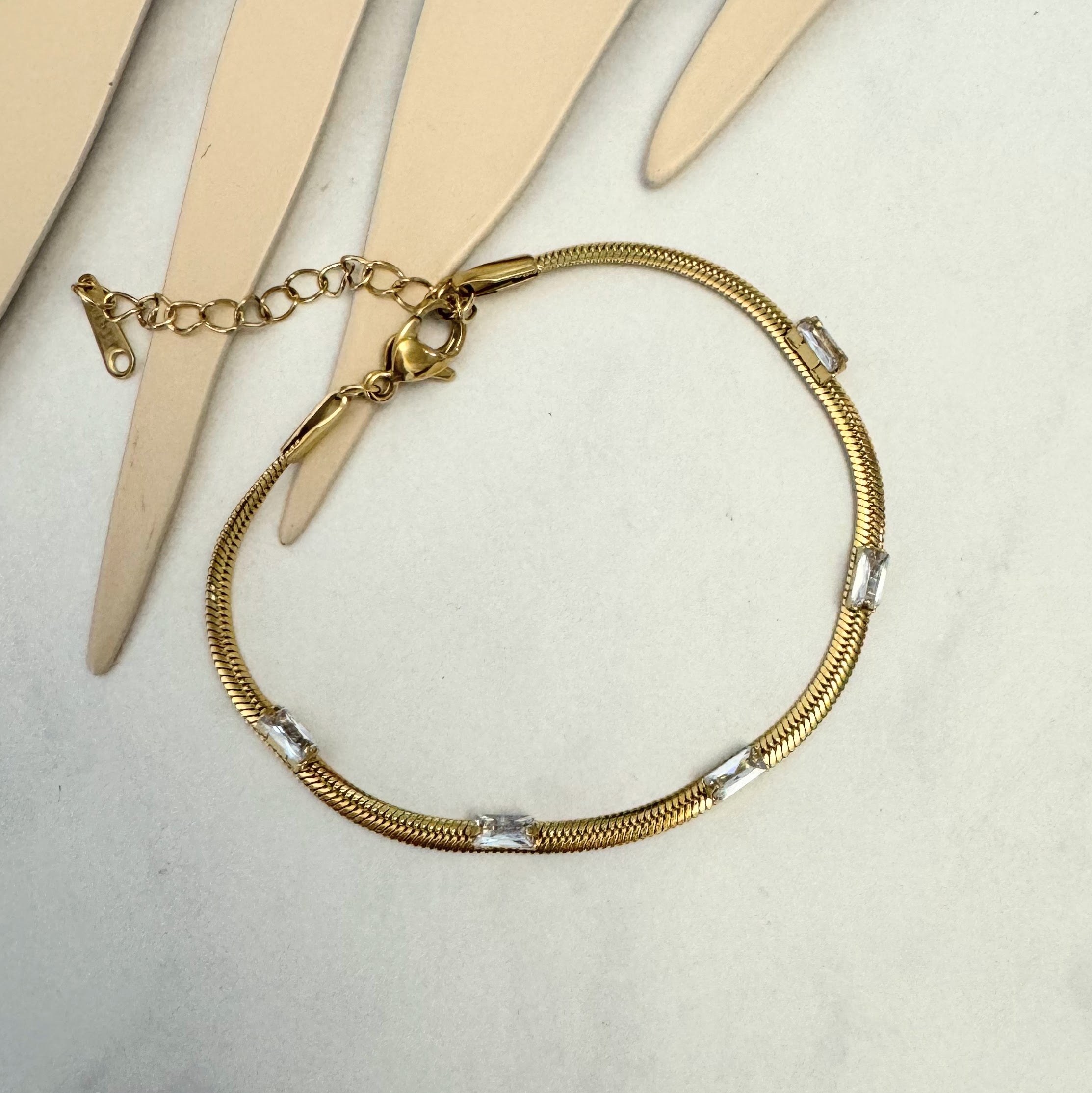 Pulsera Acero Inoxidable Baguettes Transparente Plana