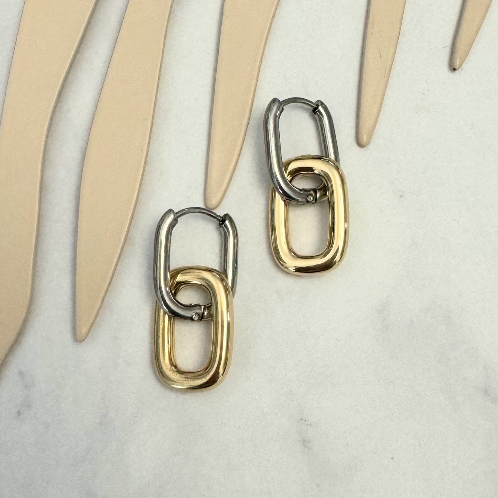 Aretes Acero Inoxidable Bicolor 2 Eslabones