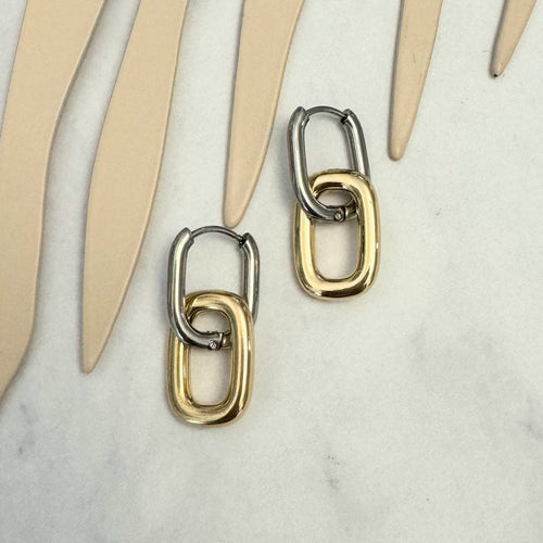Aretes Acero Inoxidable Bicolor 2 Eslabones