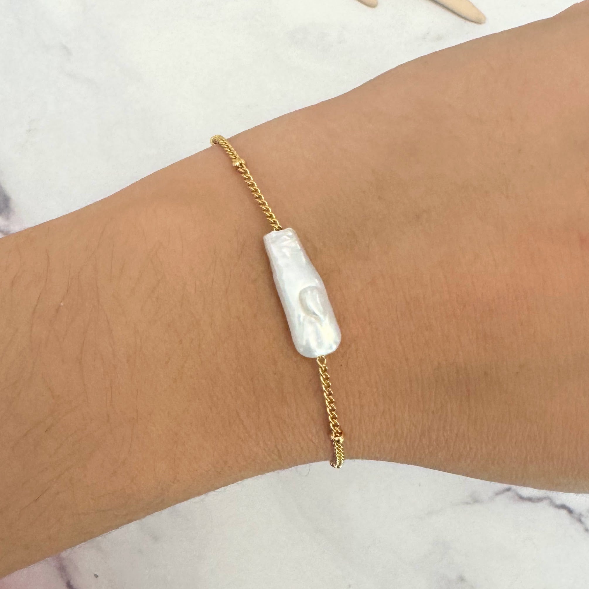 Pulsera Acero Inoxidable con Perla Larga