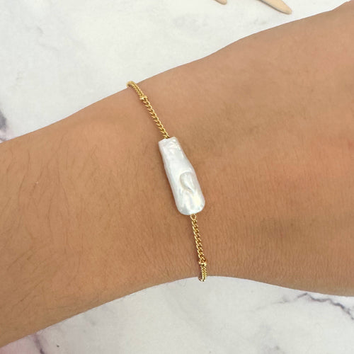 Pulsera Acero Inoxidable con Perla Larga