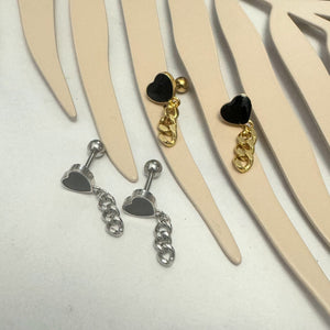 Aretes Acero Inoxidable Corazon con Cadena