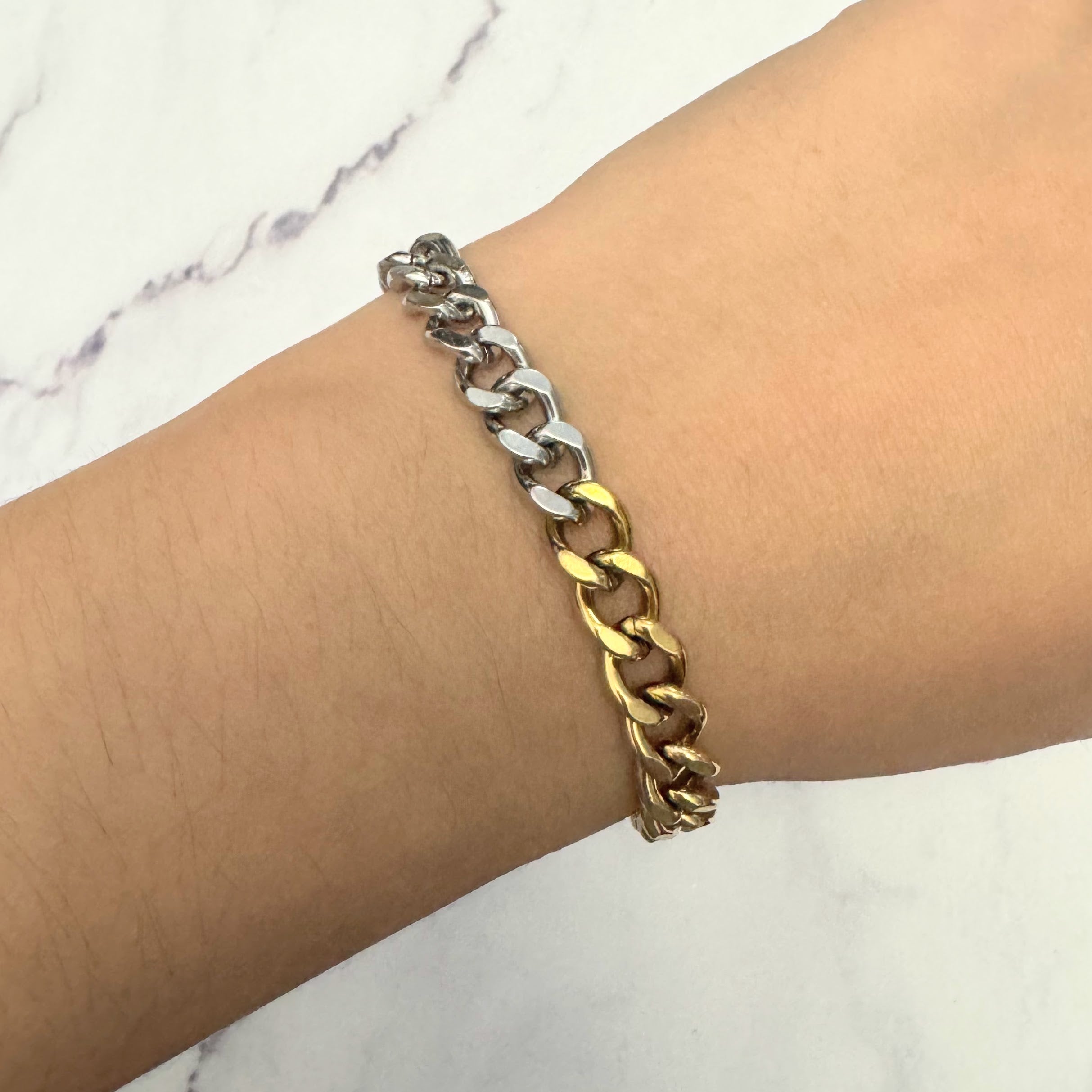 Pulsera Acero Inoxidable Eslabon Med Bicolor