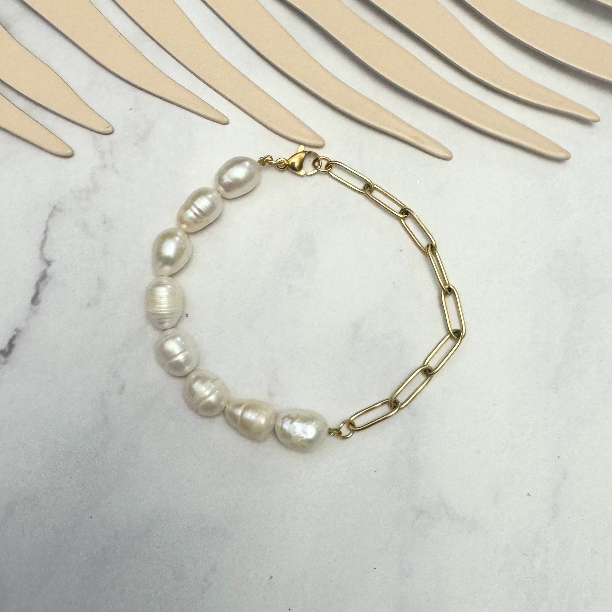 Pulsera Acero Inoxidable Perla y Eslabon