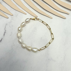 Pulsera Acero Inoxidable Perla y Eslabon