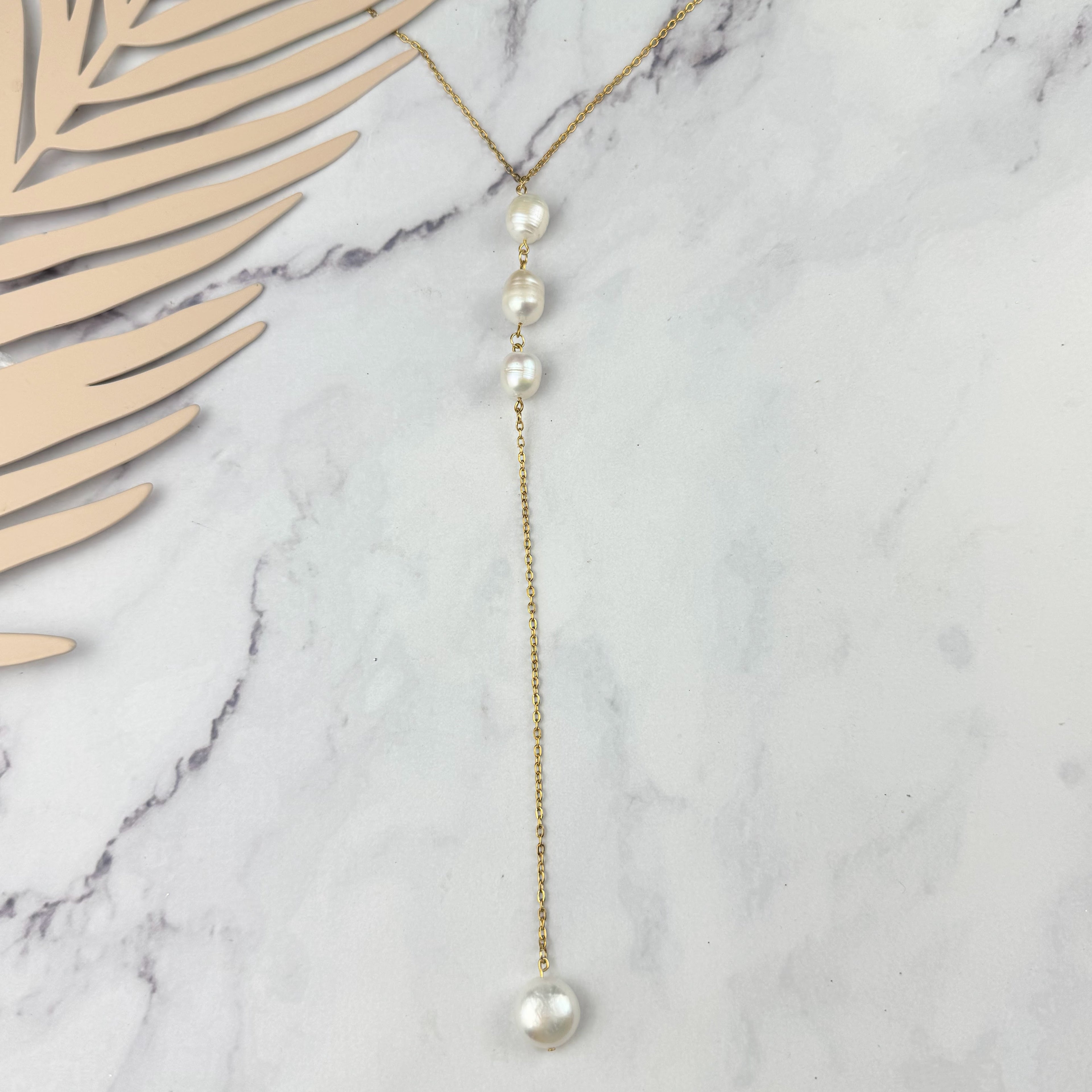 Collar Acero Inoxidable Corbatin con Perla Natural