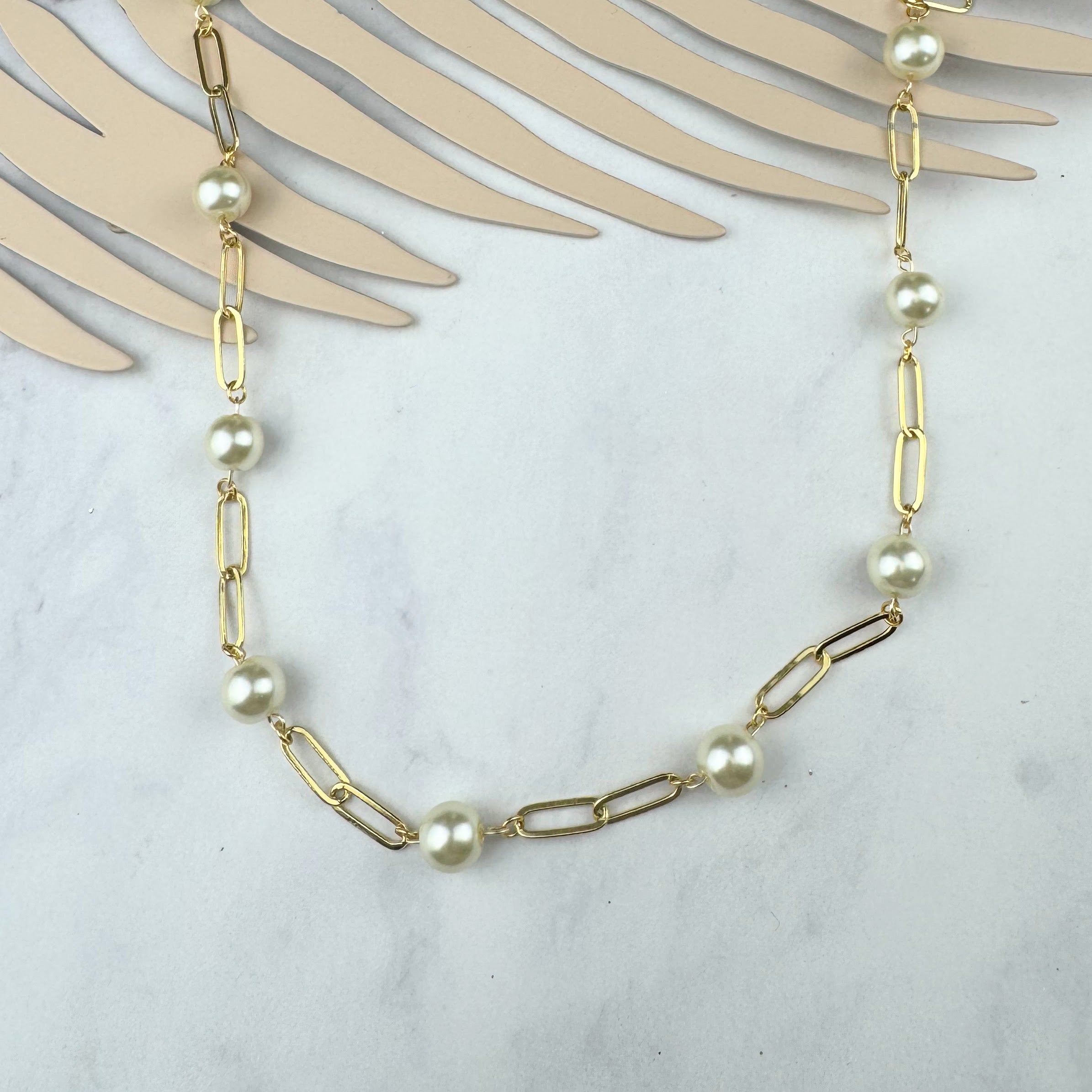 Collar Acero Inoxidable Eslabon con Perla Cristal
