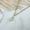 Collar Acero Inoxidable Eslabon y Perla Cristal