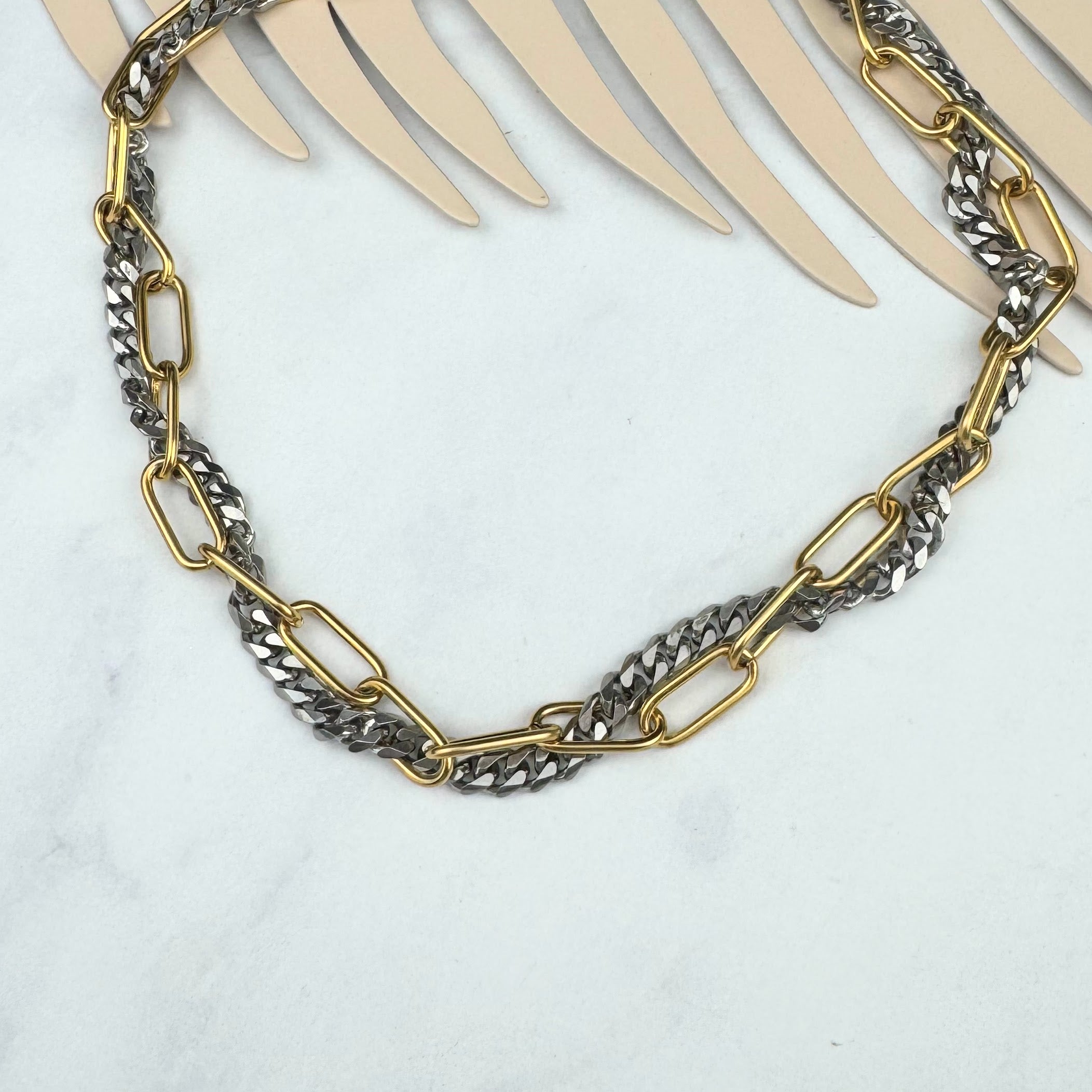 Collar Acero Inoxidable Eslabon Doble Bicolor