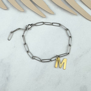 Pulsera Acero inoxidable Eslabon con Inicial Bicolor