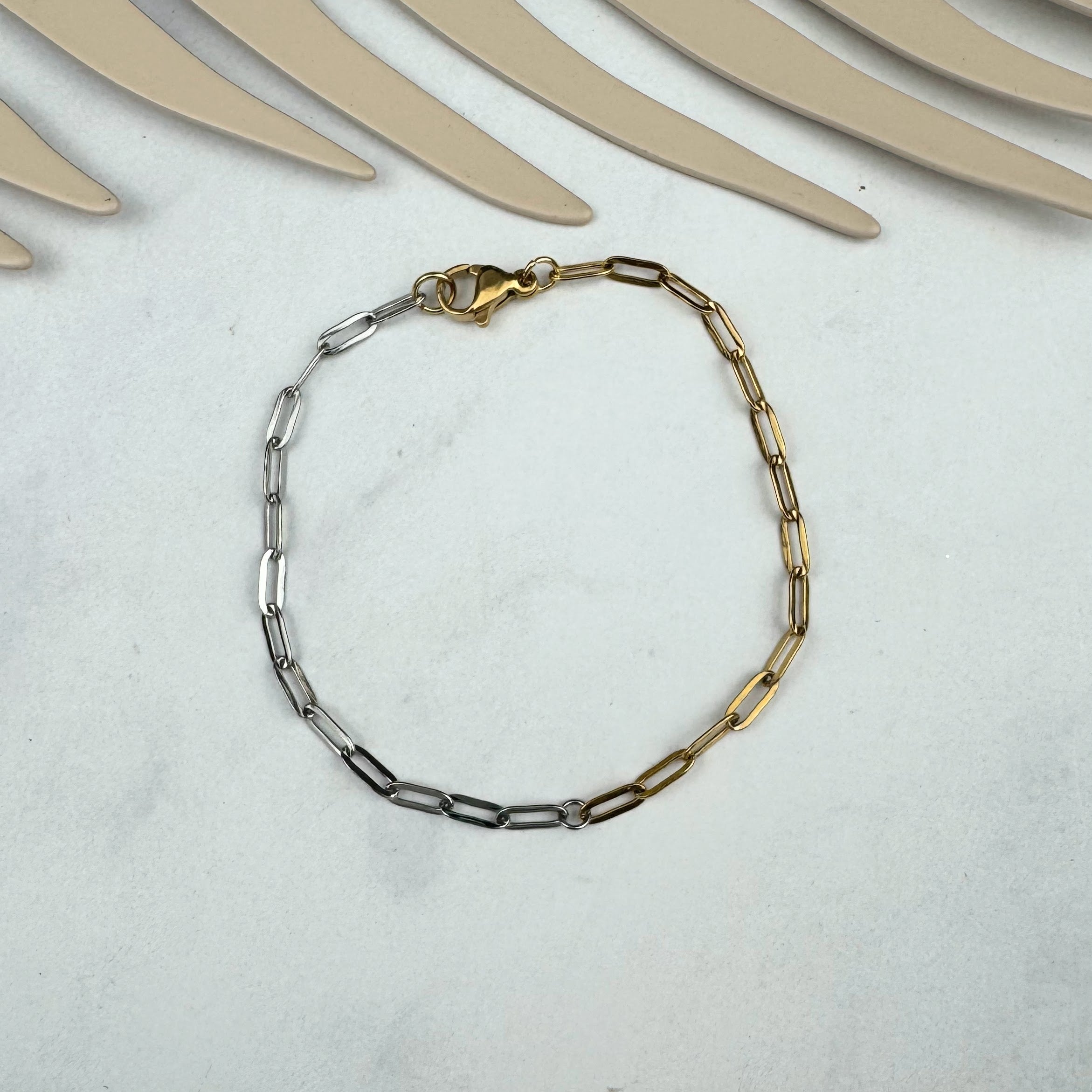 Pulsera Acero Inoxidable Eslabon Chico Bicolor