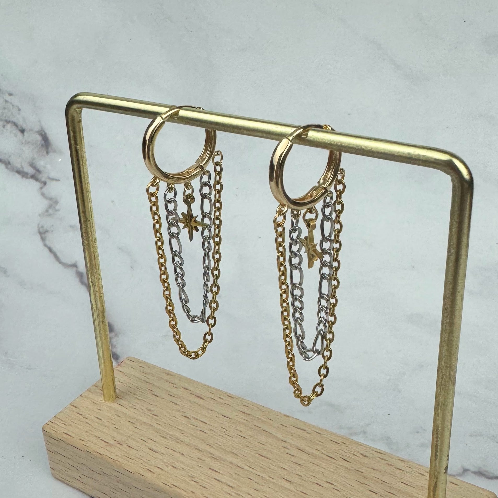 Huggies Acero Inoxidable Estrella y Cadena Bicolor