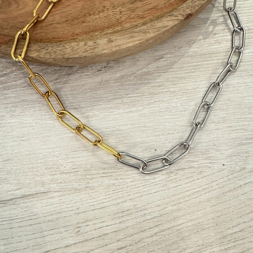 Collar Acero Inoxidable Eslabon Clip Bicolor