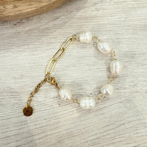 Pulsera Chapa de Oro con Eslabon y Perla