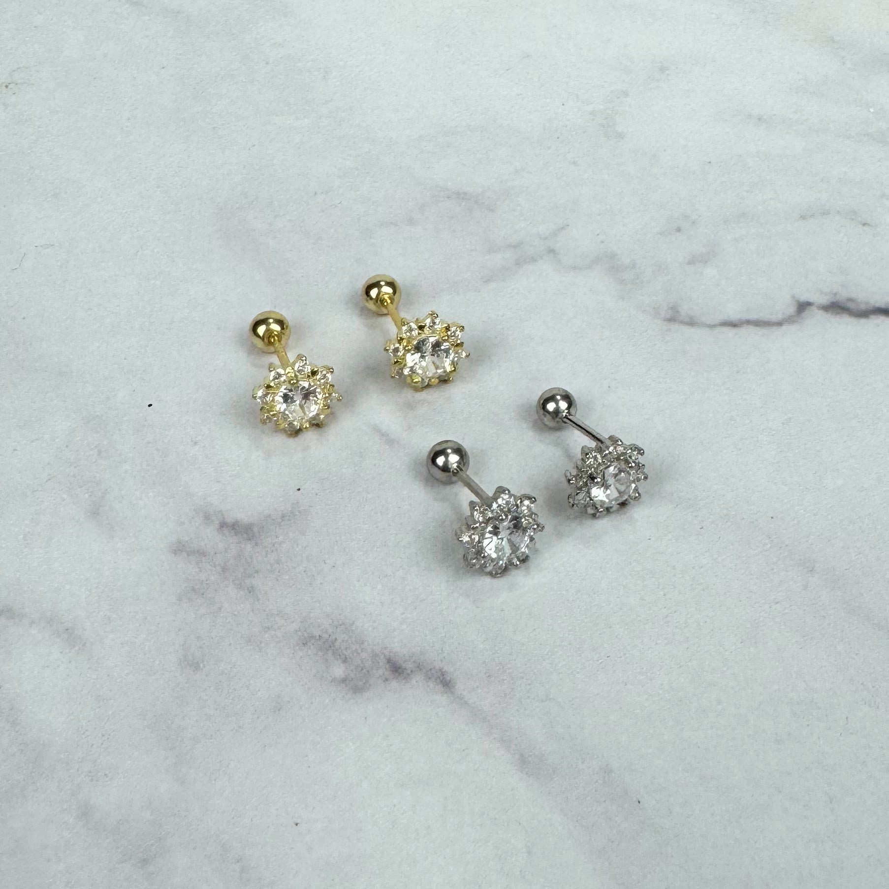 Aretes Plata 925 con Chapa de Oro Flor