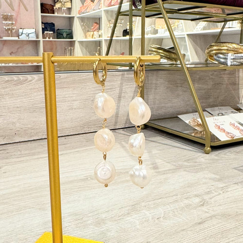 Aretes Acero Inoxidable 3 Perlas