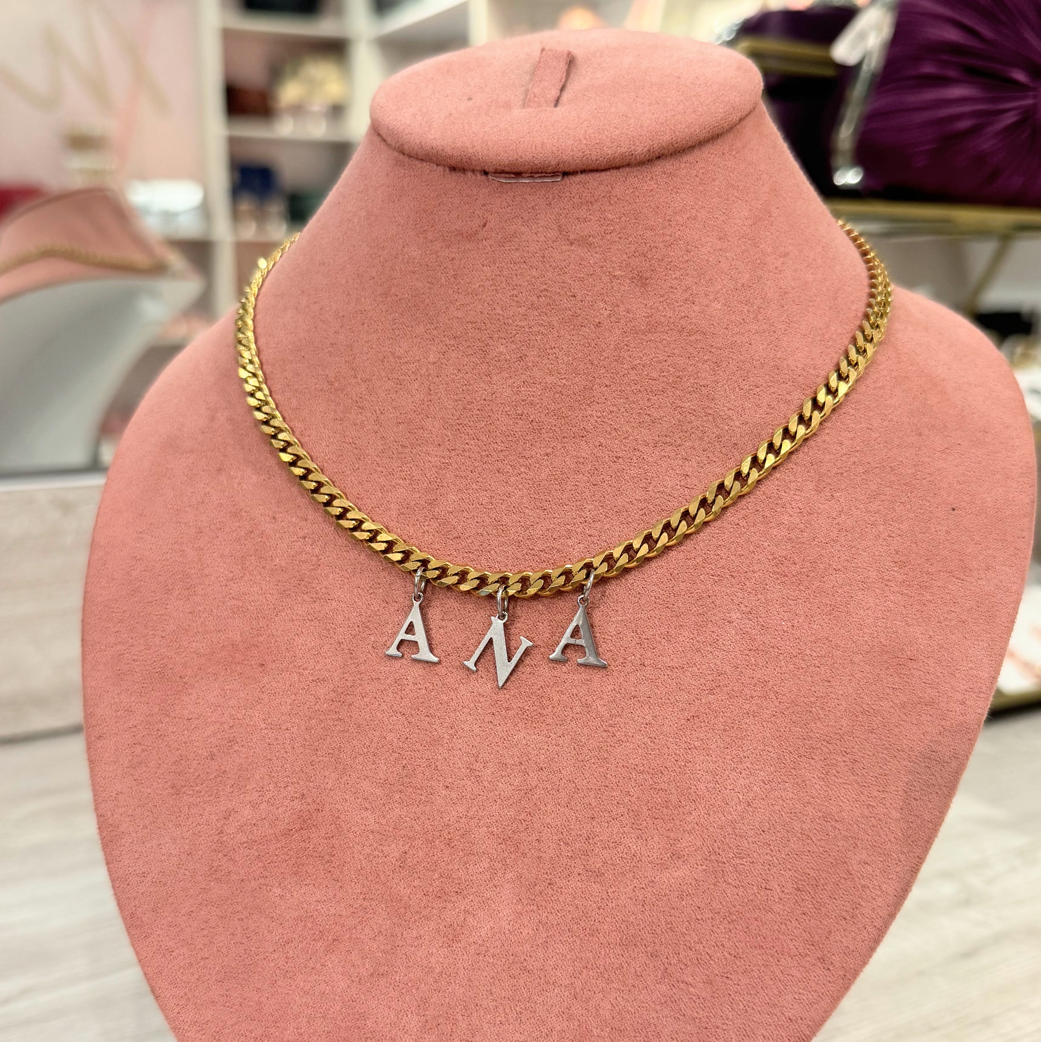 Collar Acero Inoxidable Eslabon con Nombre Bicolor