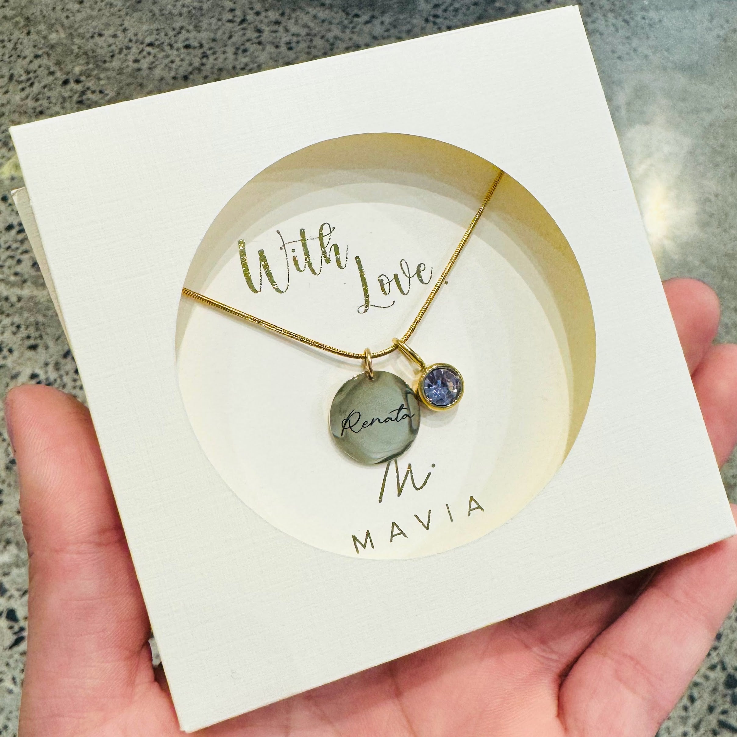 Collar Acero Inoxidable Medalla Grande con Birthstone Colgante Personalizado