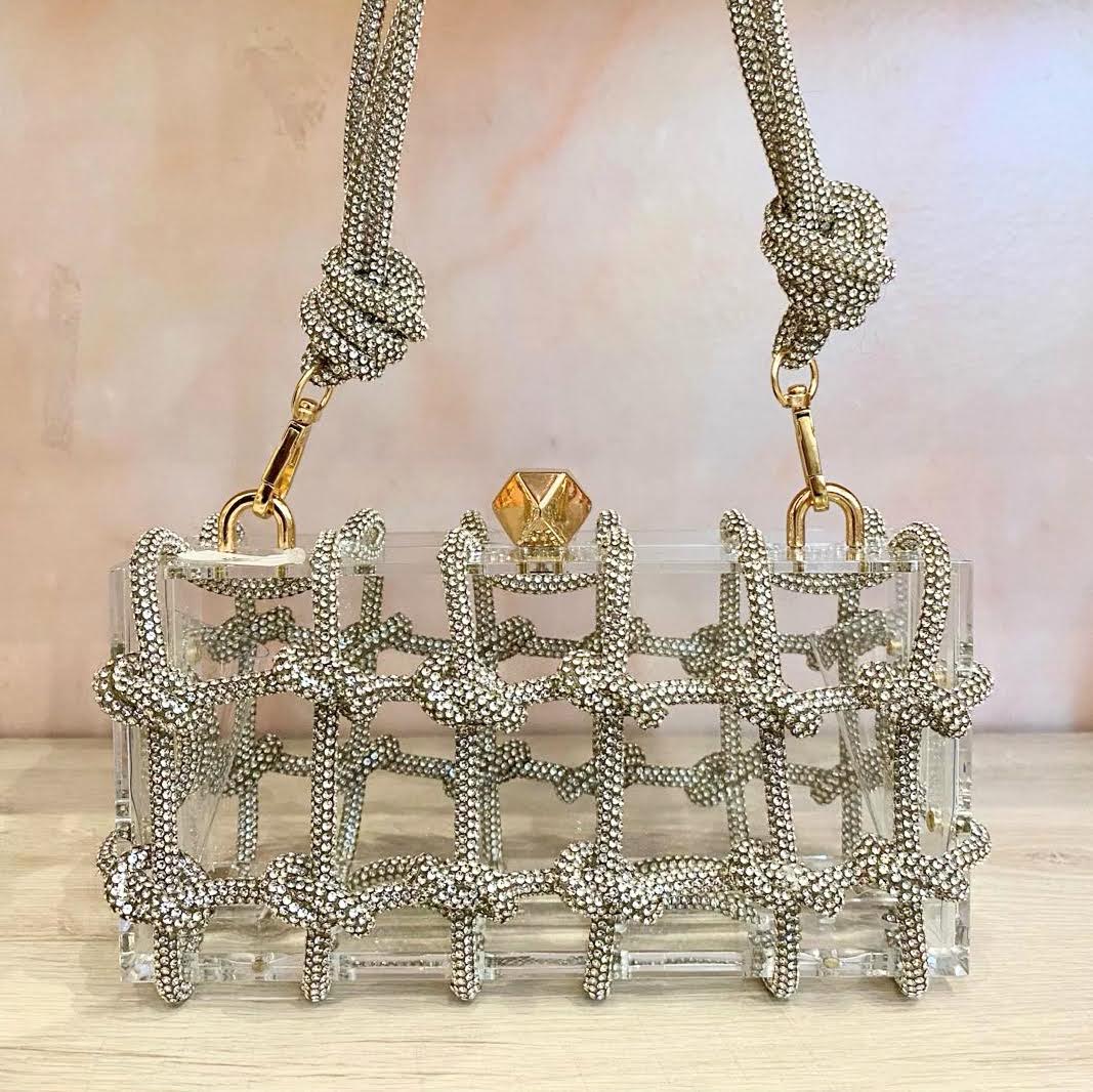 Bolsa Acrilico Transparente con Cuerda Cristales