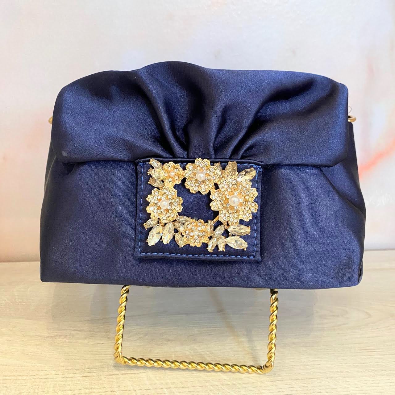 Bolsa Azul Marino con Cristales en Rectangulo