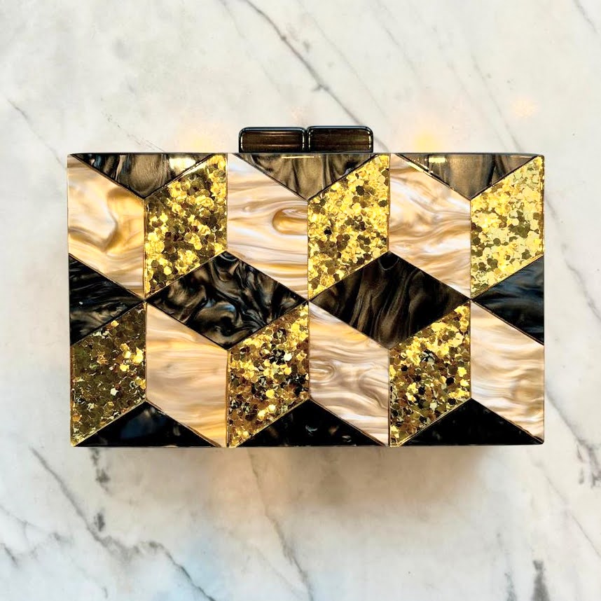 Bolsa Acrilico Negra con Dorado