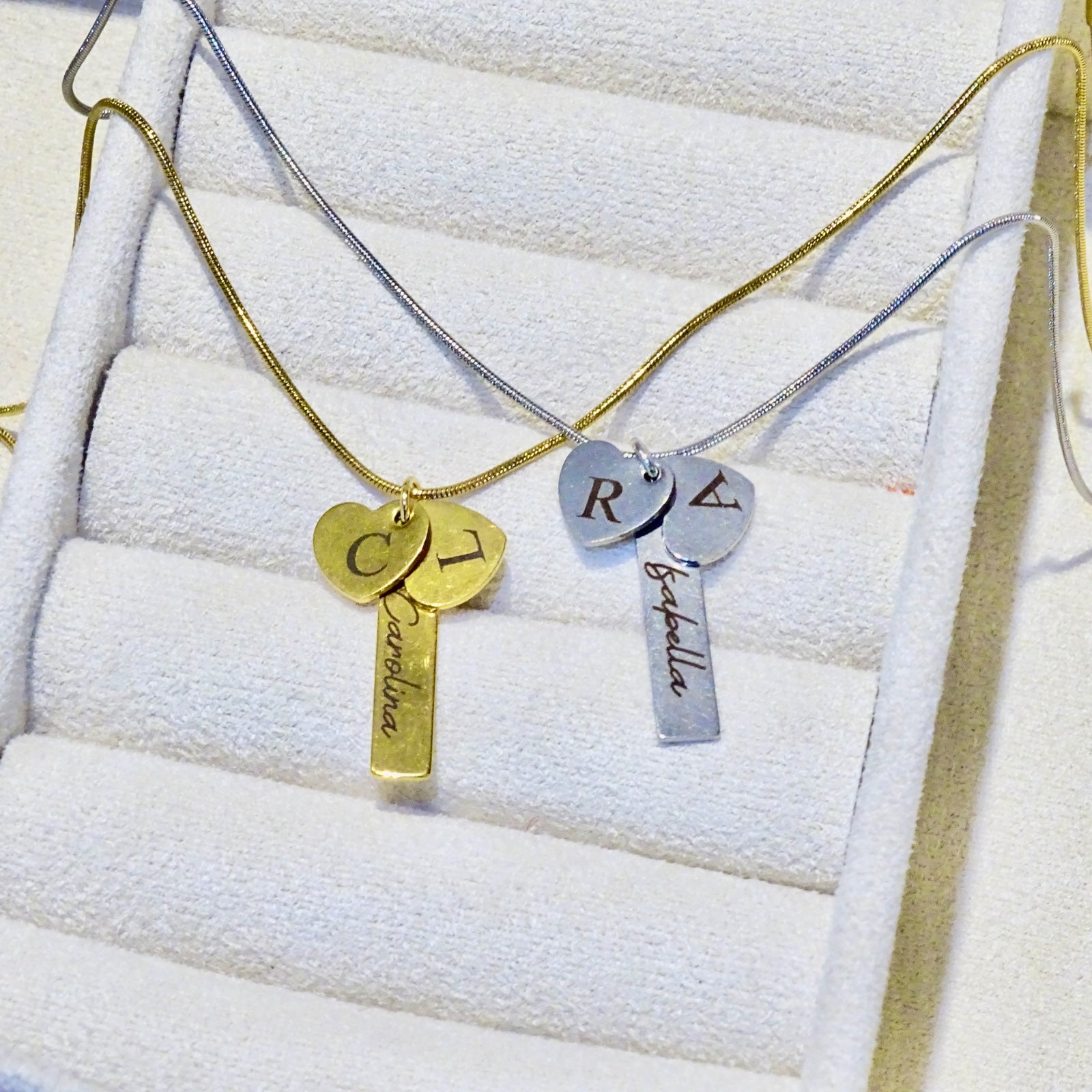 Collar Acero Inoxidable Rectángulo con Corazones Colgantes Personalizado