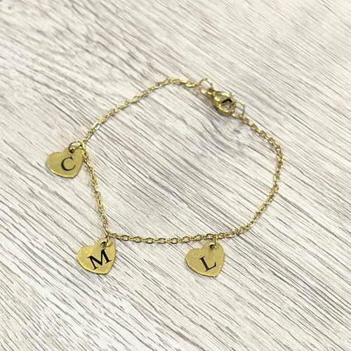 Pulsera Acero Inoxidable Corazones Mini Colgados Personalizados