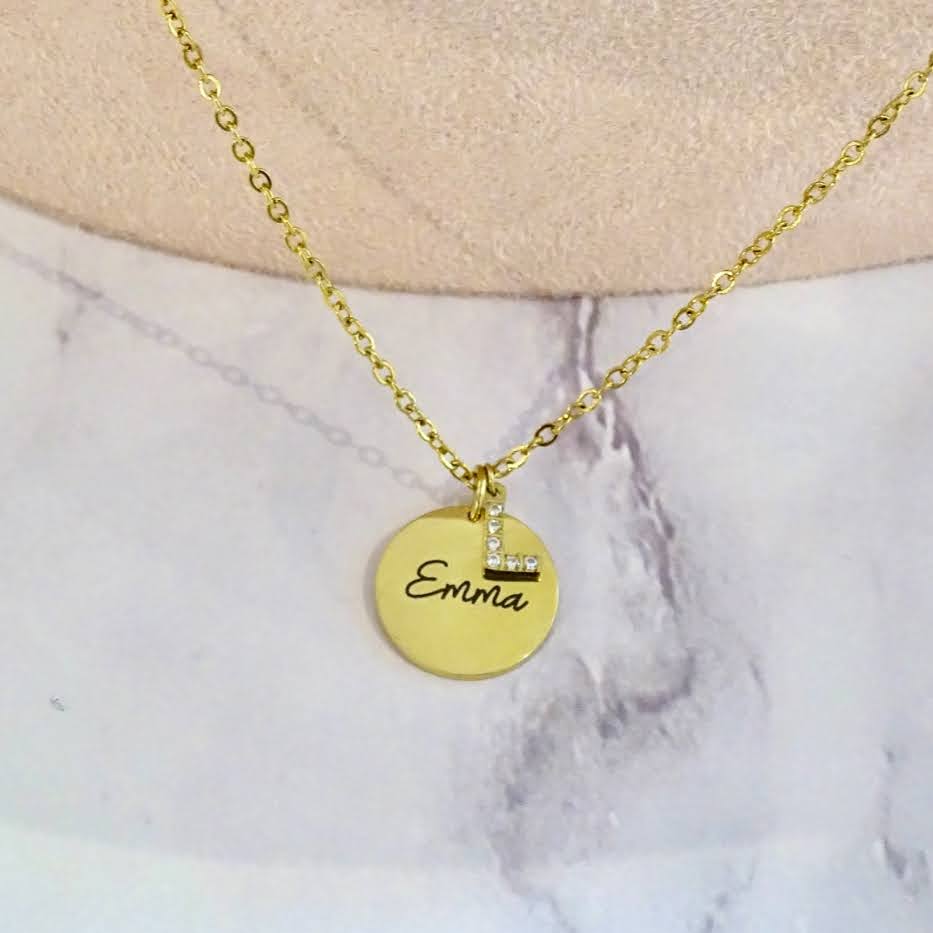 Collar Acero Inoxidable Dije con Inicial de Zirconia Personalizados