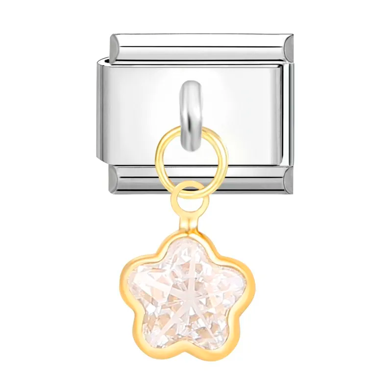 Charm Italian Bracelet Flor Colgante Zirconia