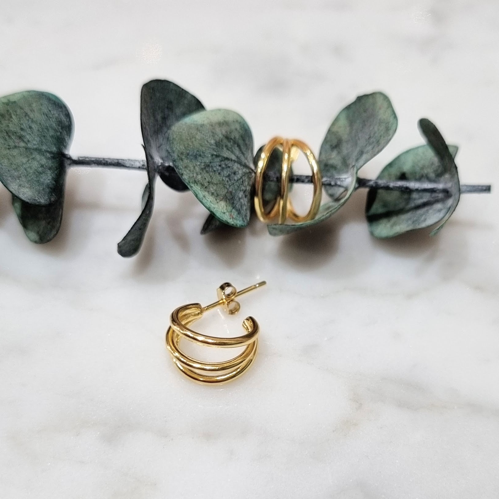 Hoops Plata .925 Chapado en Oro 18K Triple Mini