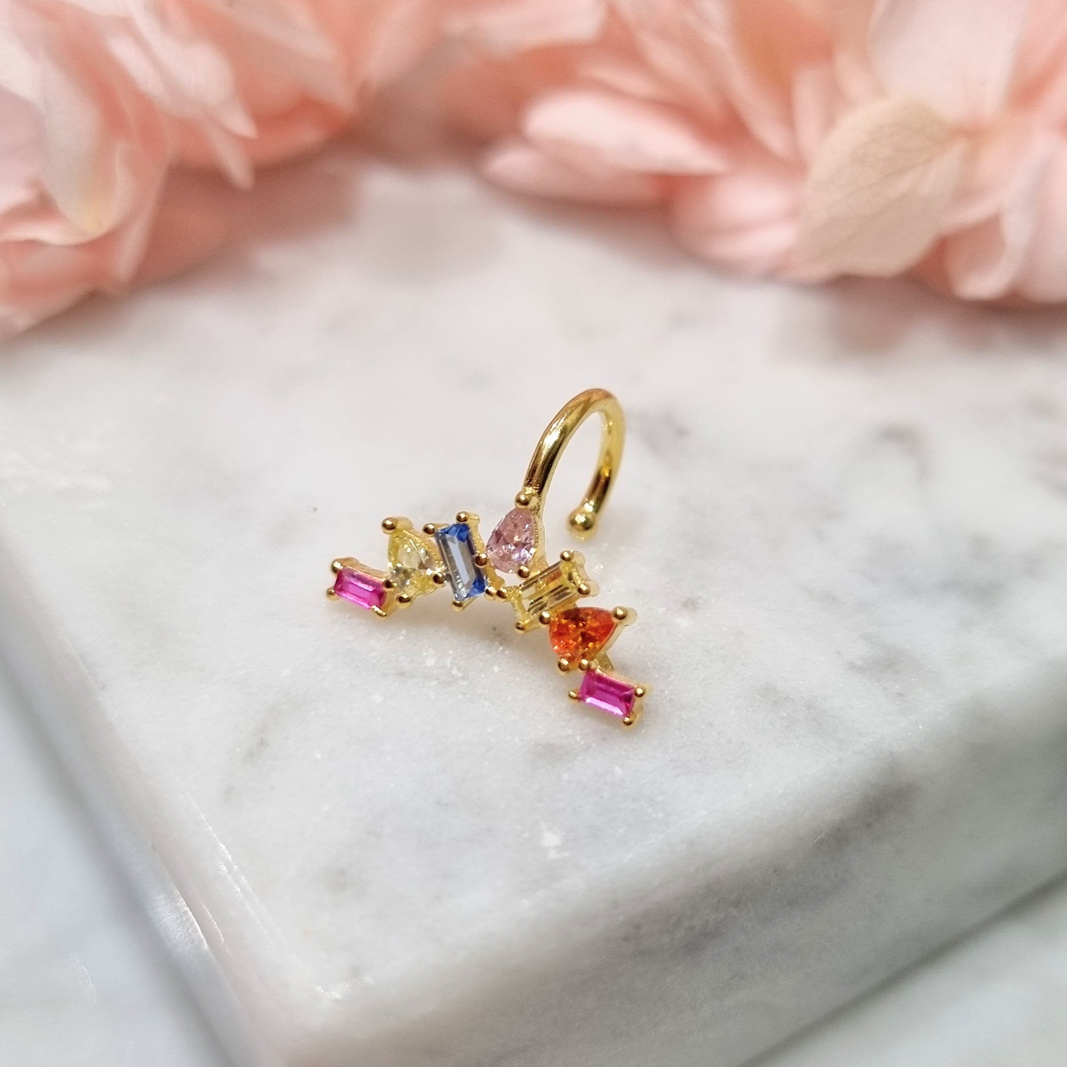 Earcuff Plata .925 Chapado en Oro 18K Zirconias Colores