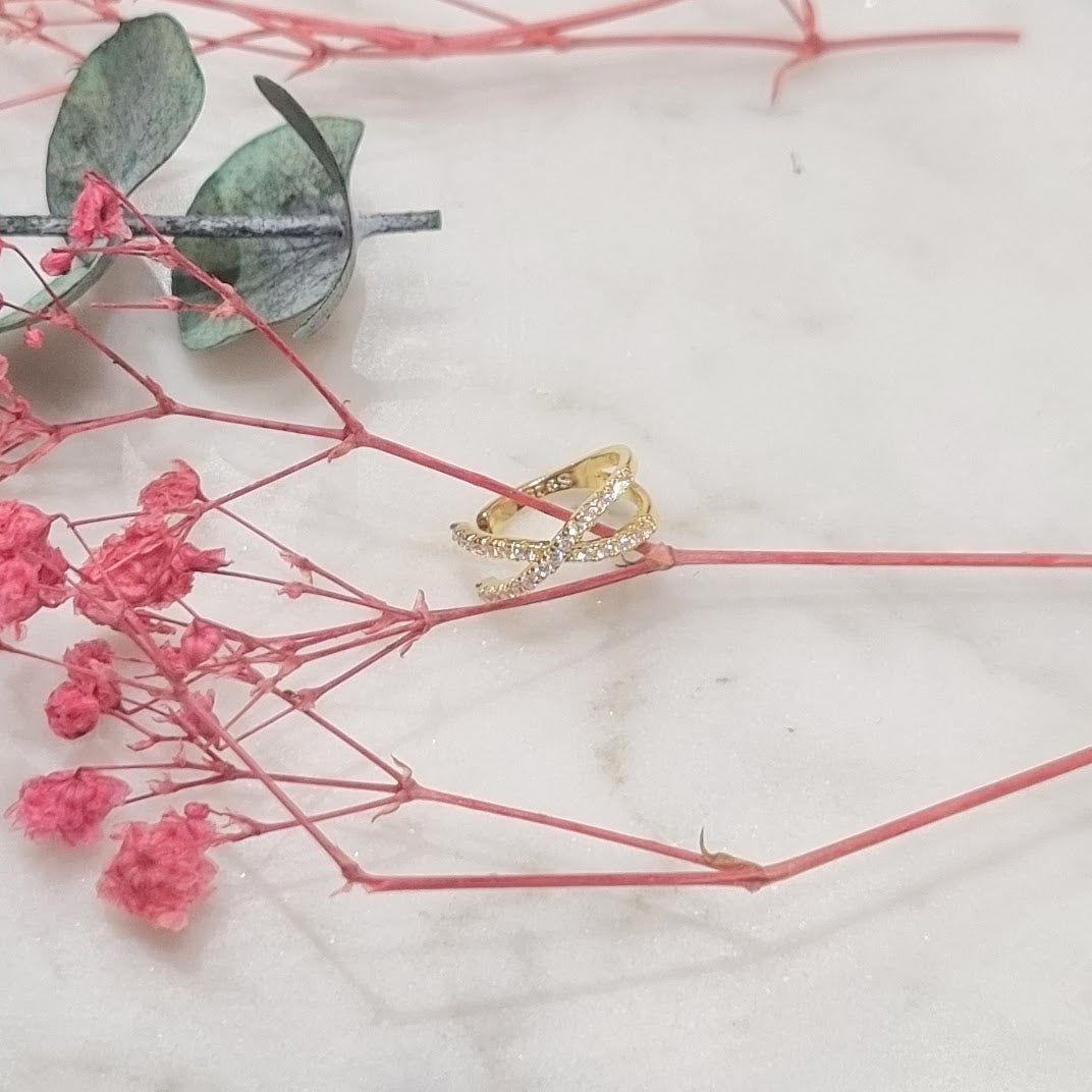 Earcuff Plata .925 Chapado en Oro 18K Cruzado con Zirconia