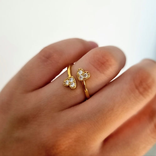 Anillo Dorado Plata .925 Chapado en Oro 2 Corazones