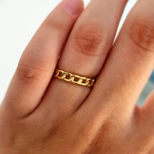 Anillo Dorado Plata .925 Chapado en Oro Cadena