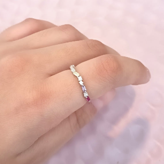 Anillo Plata 925 Baguettes Colores