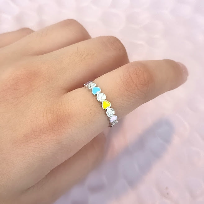 Anillo Plata 925 Corazones Pastel